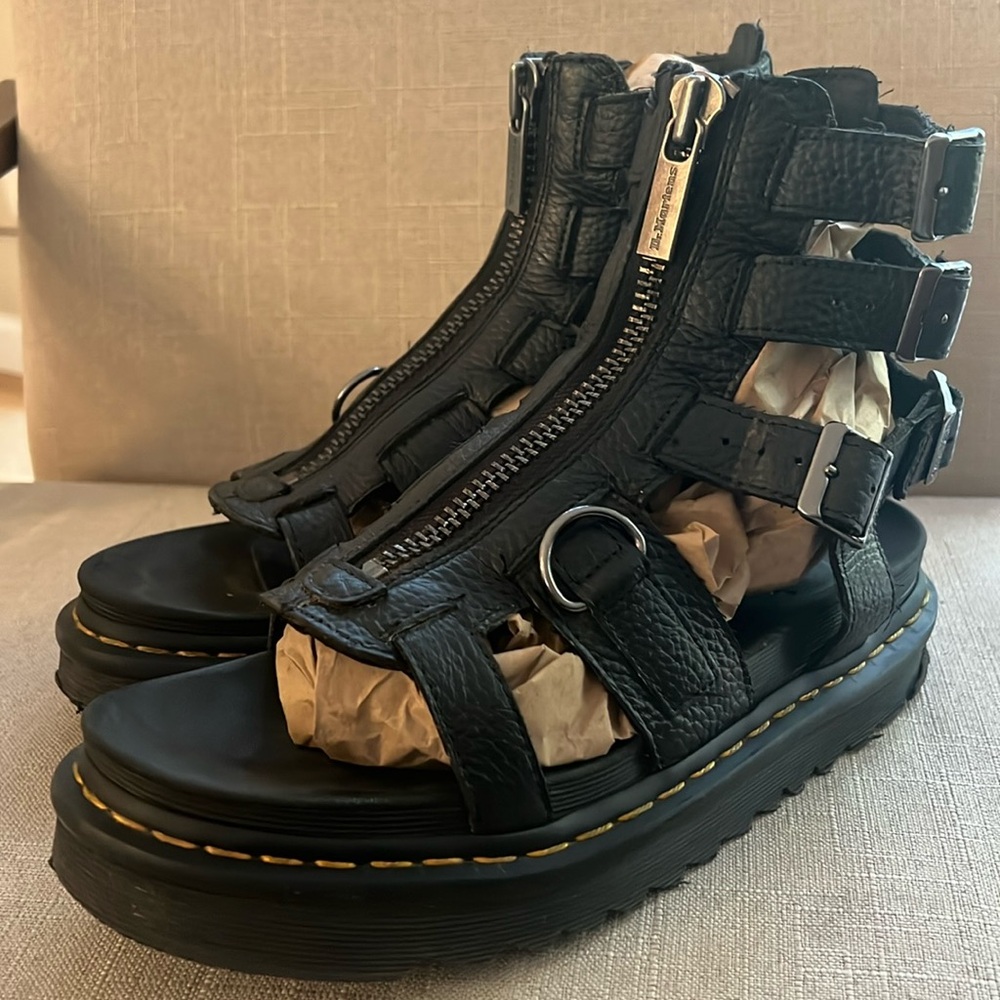 Dr. Martens Olson Platform Zip Up Gladiator Sandals Black Leather Size 9
